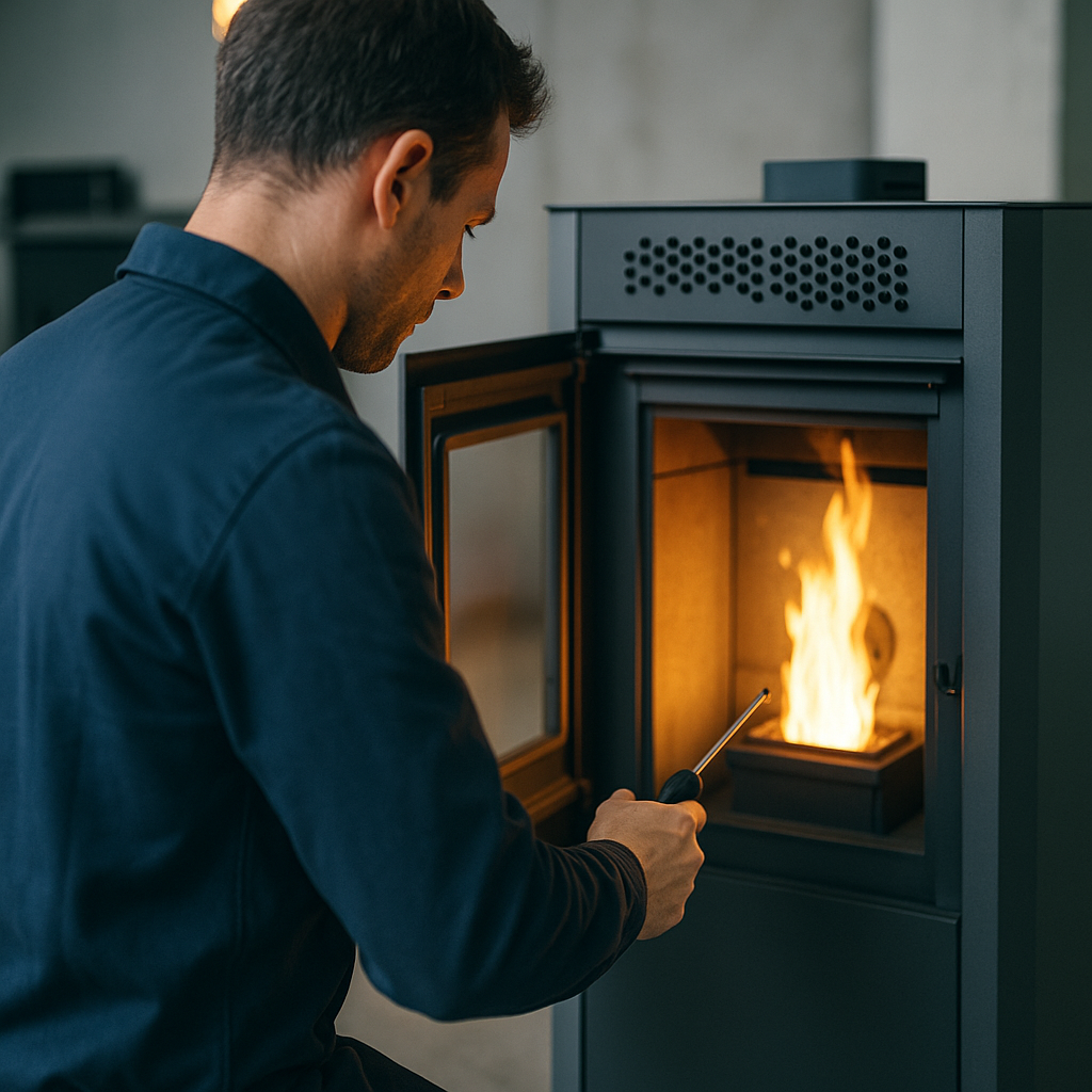técnico reparando estufa